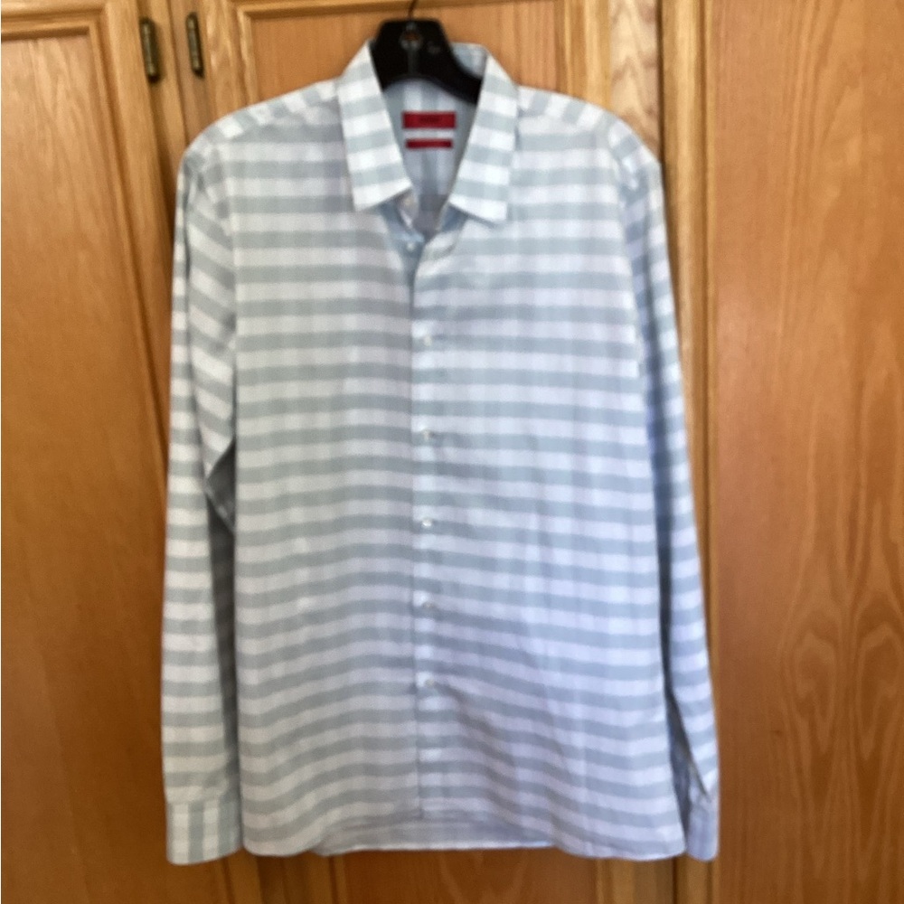 Hugo Boss Button Front Plaid Shirt 100% Cotton Made In Italy